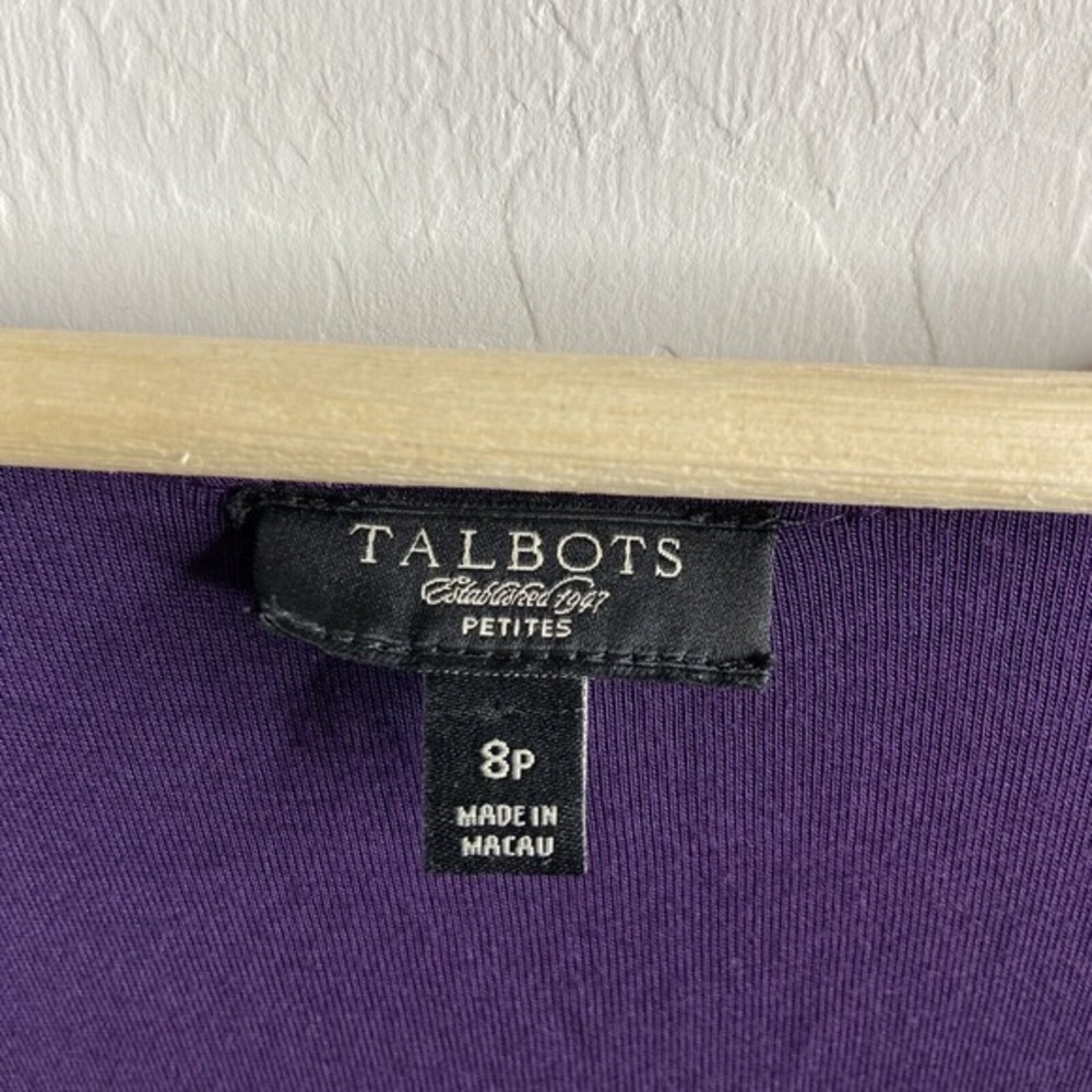 Talbots Wrap Dress Women's Sz Petite 8 Jersey Knit purple Short Sleeve knee lngt - Picture 4 of 5